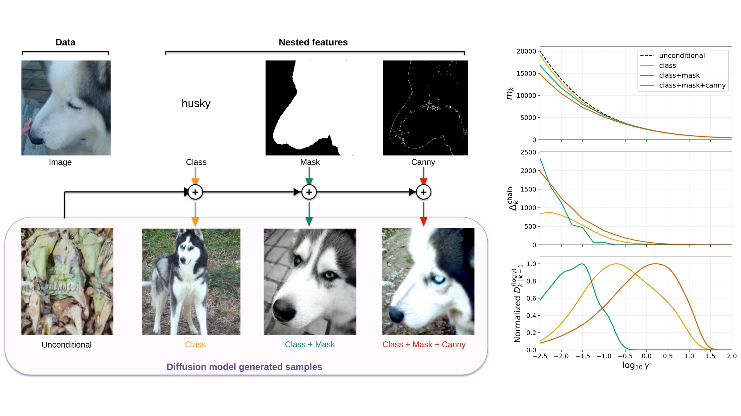 Feature information dynamics for class, mask, and Canny features in pixel space